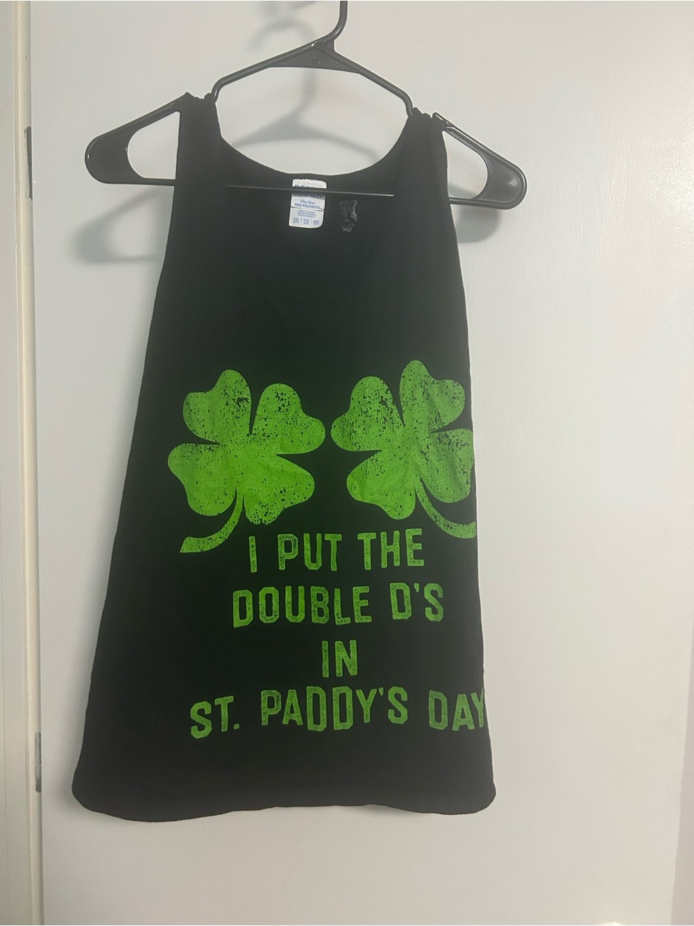 Port Authority Black Tank Top with Bright Green Shamrock Print